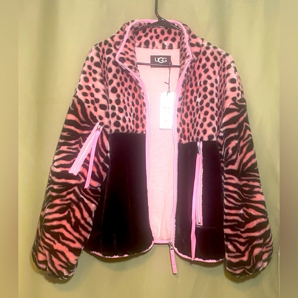 UGG Marlene Sherpa Jacket Animalia Full Zip Plush Fleece Stand Collar WMNS L NWT - Picture 3 of 13